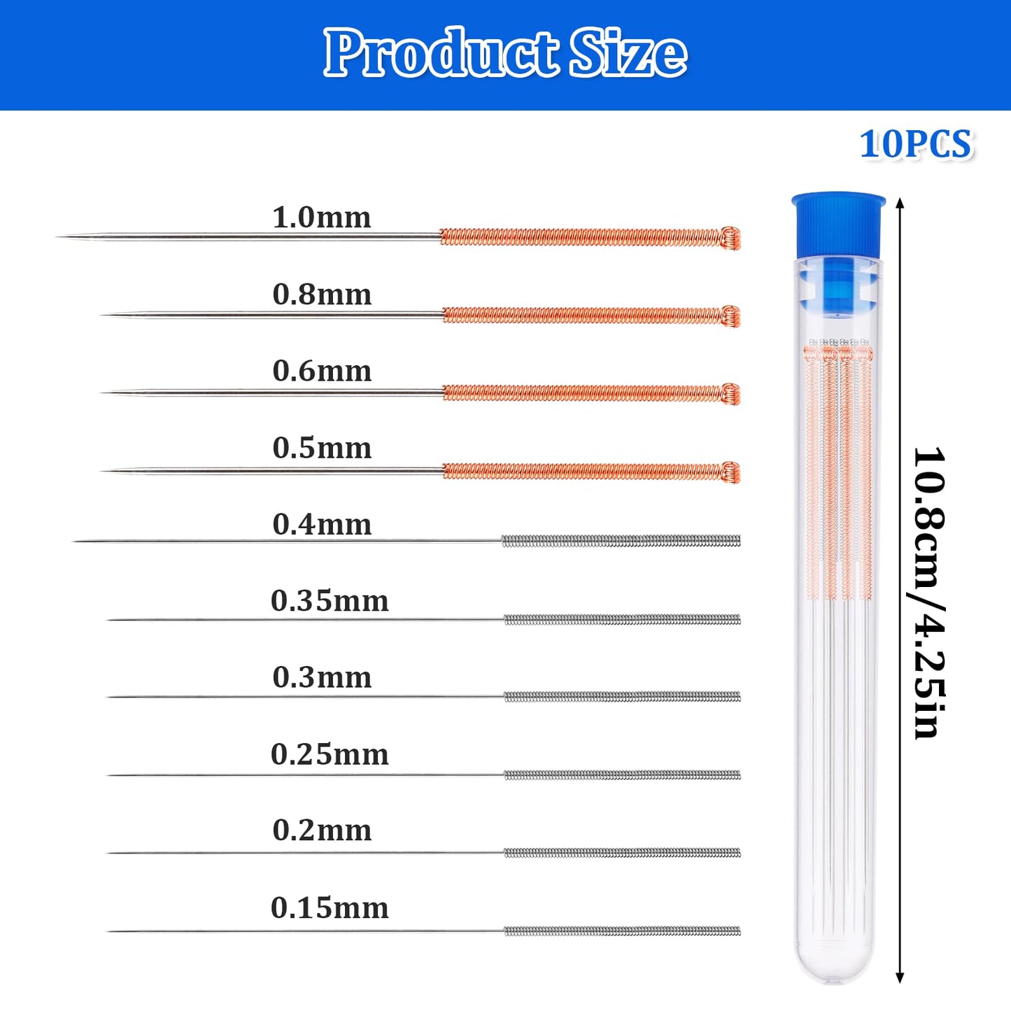 3D Printer Nozzle Cleaning Kit, 10 Pcs Stainless Steel Nozzle Cleaning Needles 0.15/0.2/0.25/0.3/0.35/0.4/0.5/0.6/0.8/1.0mm for 3D Printer Accessories