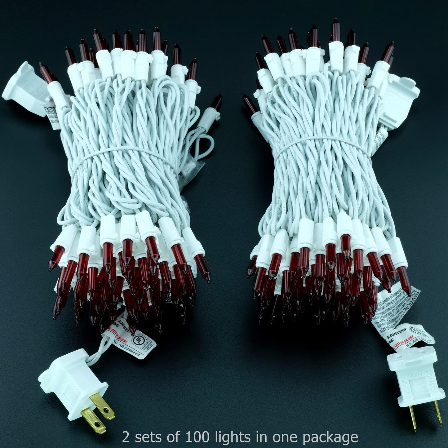 Yuletime Red Christmas String Lights, 200 Count, 66 Ft, Ul Certified, Incandescent Mini Light Set With White Wire