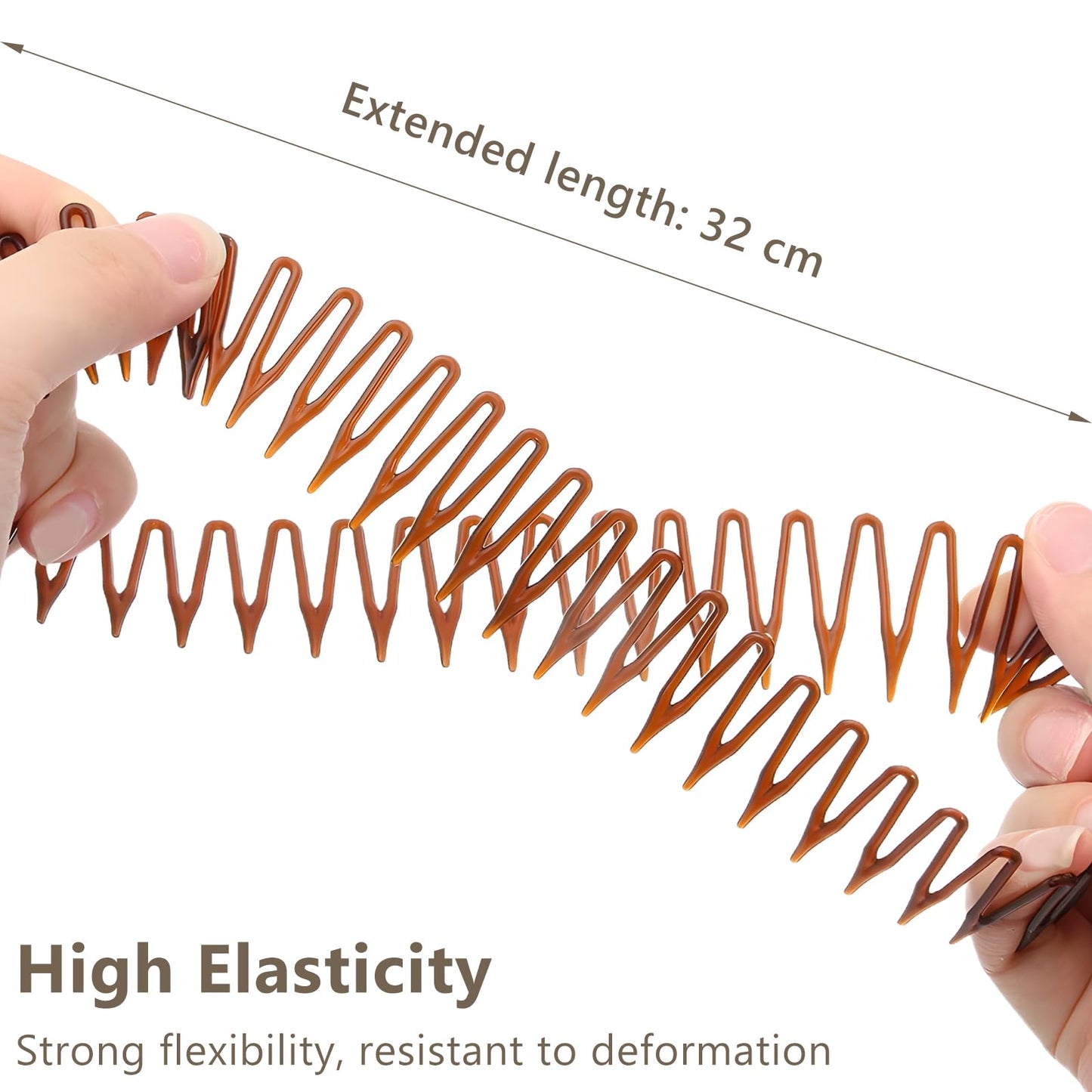 Jaasuee Women's Classic Nylon Flexible Comb Headband with Tooth for All Hair Types, Stylish and Easy-to-Use (Brown+Black)
