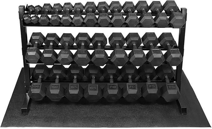 WF Athletic Supply Rubber Encased Hex Dumbbells with Rubber Grip Contoured Handle for Muscle Toning, Strength Building & F...