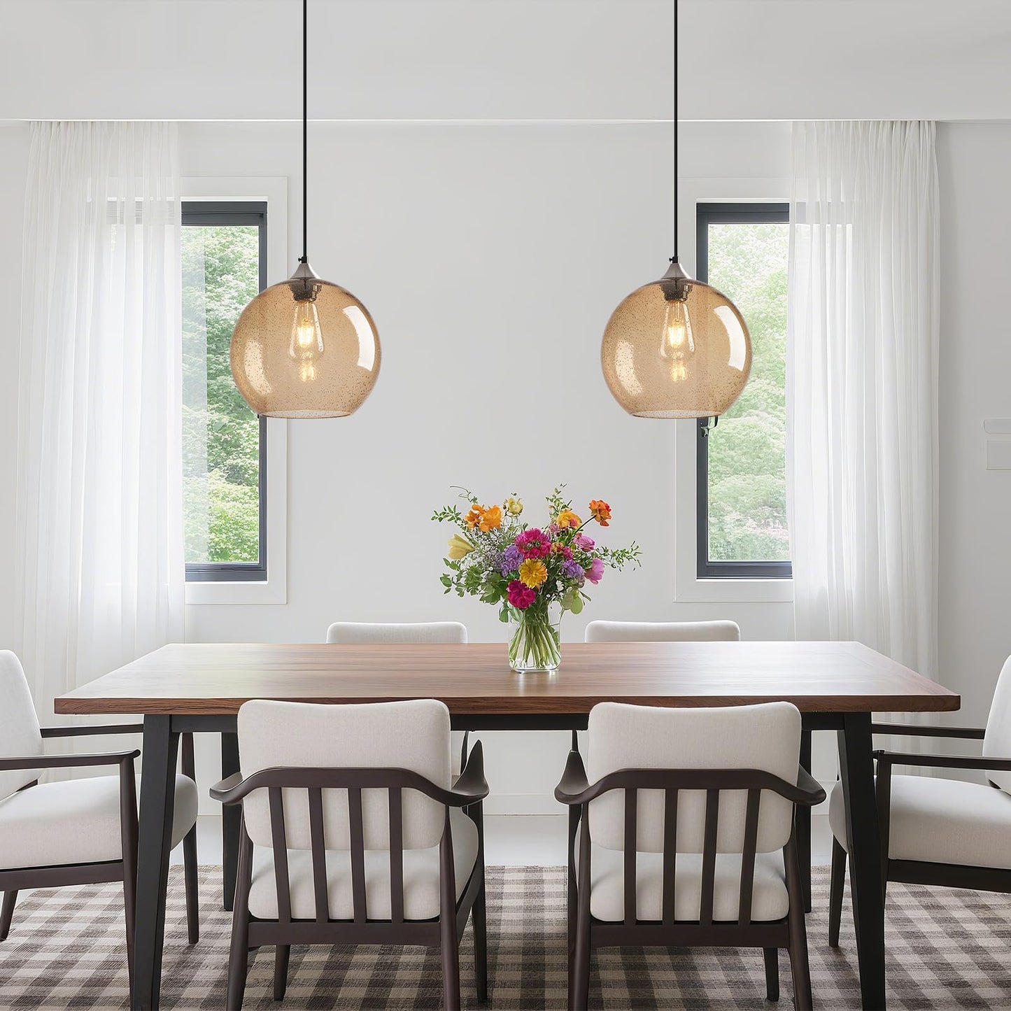 Lbsqj Light Brown Glass Pendant Lights Kitchen Island Globe Pendant Light Fixtures Modern Pendant Lighting For Bedroom Living Dining Room Light Fixture (9.84 In  3 Pack)