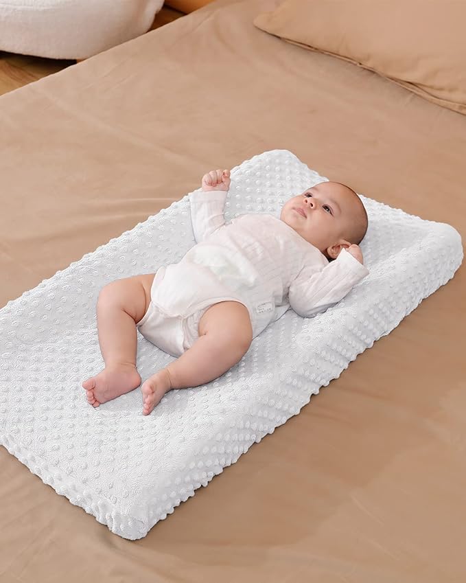 Solid Changing Table Pad Cover Cradle Sheet, Fits 32"/34''x16" Contoured Diaper Changing Pad, Ultra Soft Cozy Minky Dots Plush Changing Table Covers, Breathable Wipeable Removable (White)