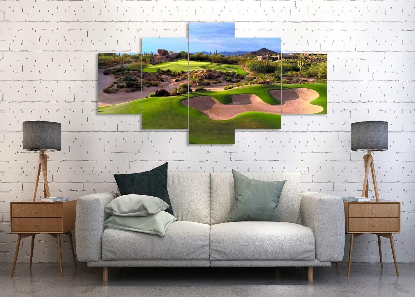 chenchenArt Arizona Desert Golf Course Wall Art for Living Room Bedroom Bathroom Home Decorations Arizona Golf Course Pictures Posters Canvas Prints Modern Artwork Framed Ready to Hang(50''W x 24''H)