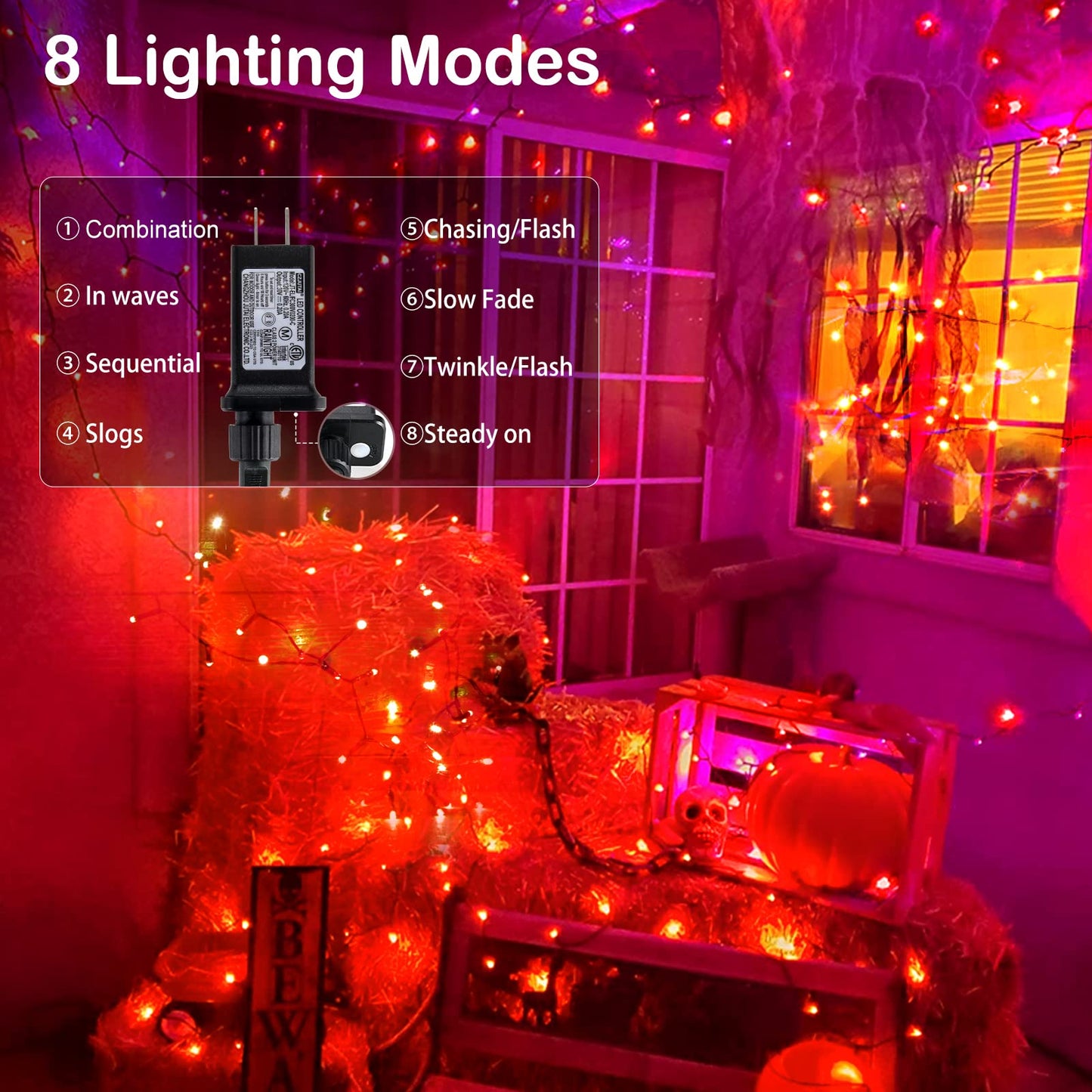 Blctec Halloween Lights Indoor Outdoor 300 Led 108Ft  Orange Halloween String Lights With 8 Modes  Ul Certified  Connectable Plug  Waterproof & Timer For Yard Porch Haunted House Holiday Decorations