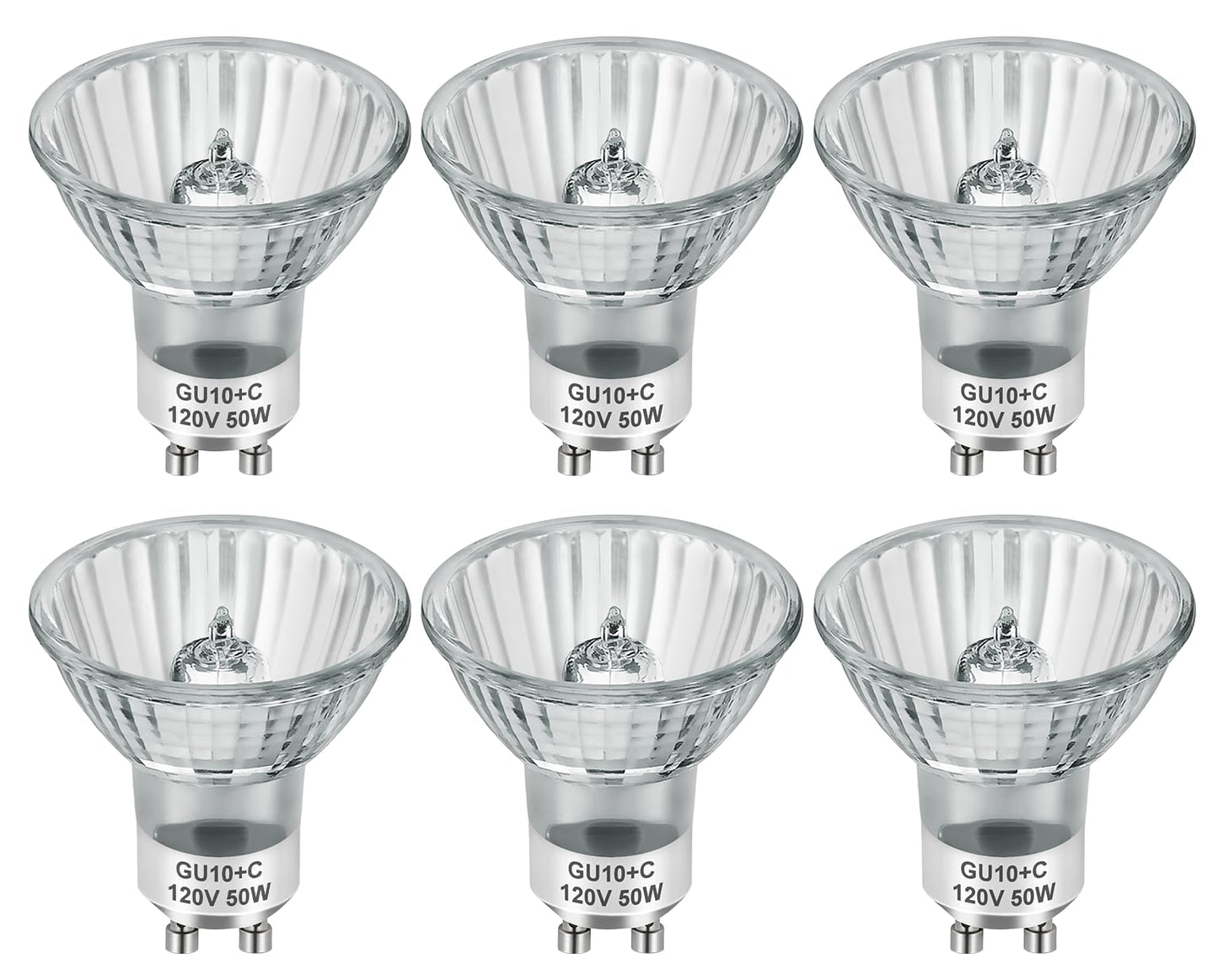 SerBion GU10 120V 50W Halogen Light Bulbs for Track and Range Hood, GU10+C Candle Warmer Lamp with Dimmable, 2700K Warm White, 6000+Hours Long-Lasting Pack of 6