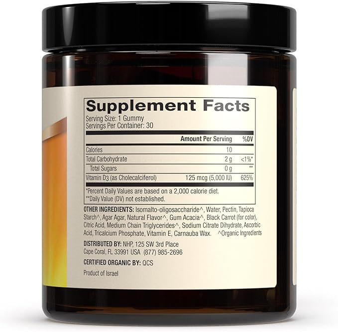 Dr. Mercola Organic Vitamin D3 Gummies, 30 Servings (30 Gummies), 5,000 IU, Natual Cherry Flavor, Dietary Supplement, Bone & Immune Support, Non-GMO