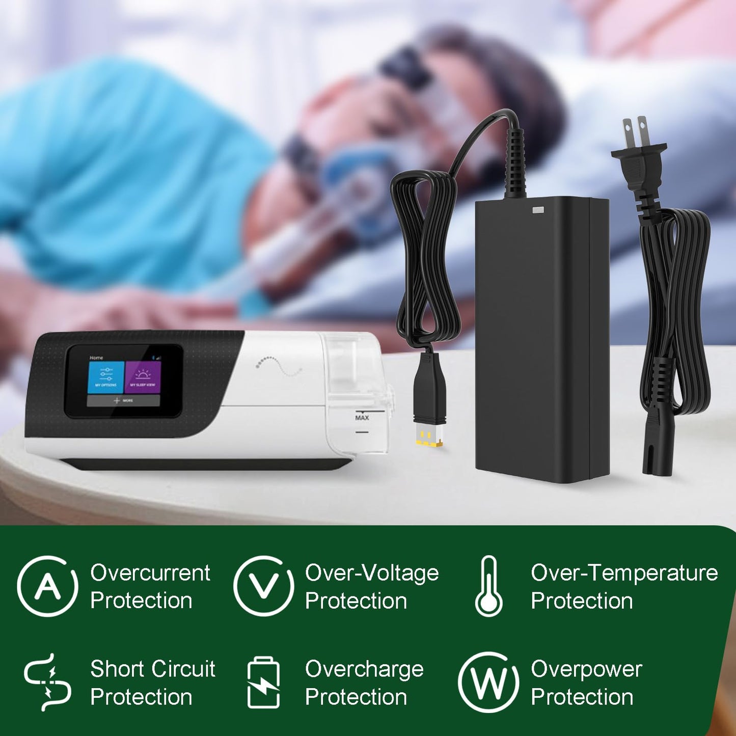24V 65W AC Adapter Replacement for ResMed AirSense 11 Power Supply Compatible with All ResMed AirSense 11 CPAP Machines (AutoSet/Elite), Includes CPAP Power Cord | ResMed AirSense 11 Supplies