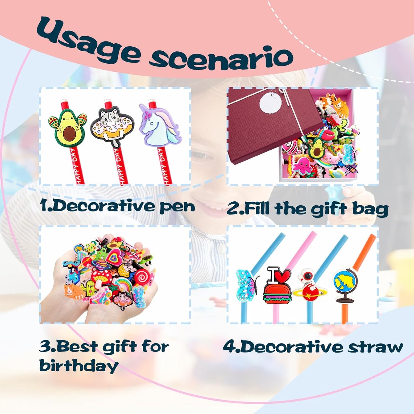 45 Pcs Pencil Topper Decorations,Different Cute Pencil Clips,Lovely Pencil Accessories,Bulk Pen Toppers Charm for Kids Students School Gifts,Prize,Reward