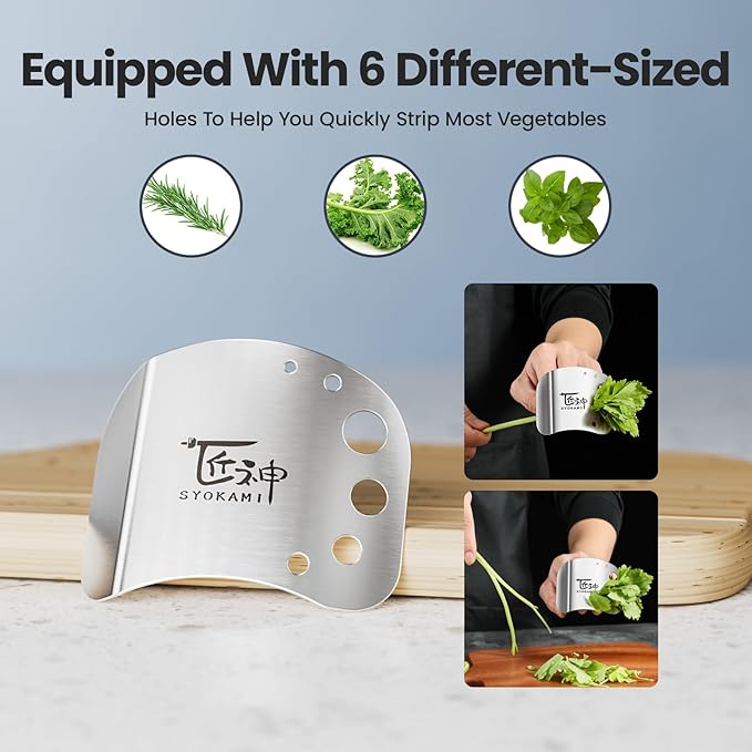 Finger Guards for Cutting Food, Protects Women’s Fingers and Nails, Ideal Gift for Her, Mom or Wife, 2 Stainless Steel Finger Protectors with Herb Stripper, Adjustable Size