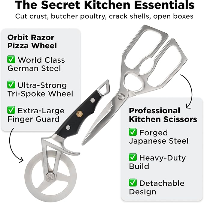 DALSTRONG Dalstrong Kitchen Scissors All Purpose + Pizza Wheel Cutter - The Orbit Razor - High Carbon Steel - Heavy Duty - Razor Sharp - Herbs, Pizza, Meat Cutting Scissors