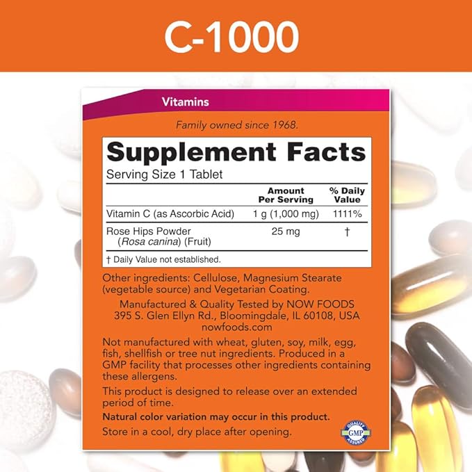 NOW Supplements, Vitamin C-1,000 with Rose HIPS, Sustained Release, Antioxidant Protection*, 250 Tablets & Supplements, Magnesium 400 mg, Enzyme Function*, Nervous System Support*, 180 Veg Capsules