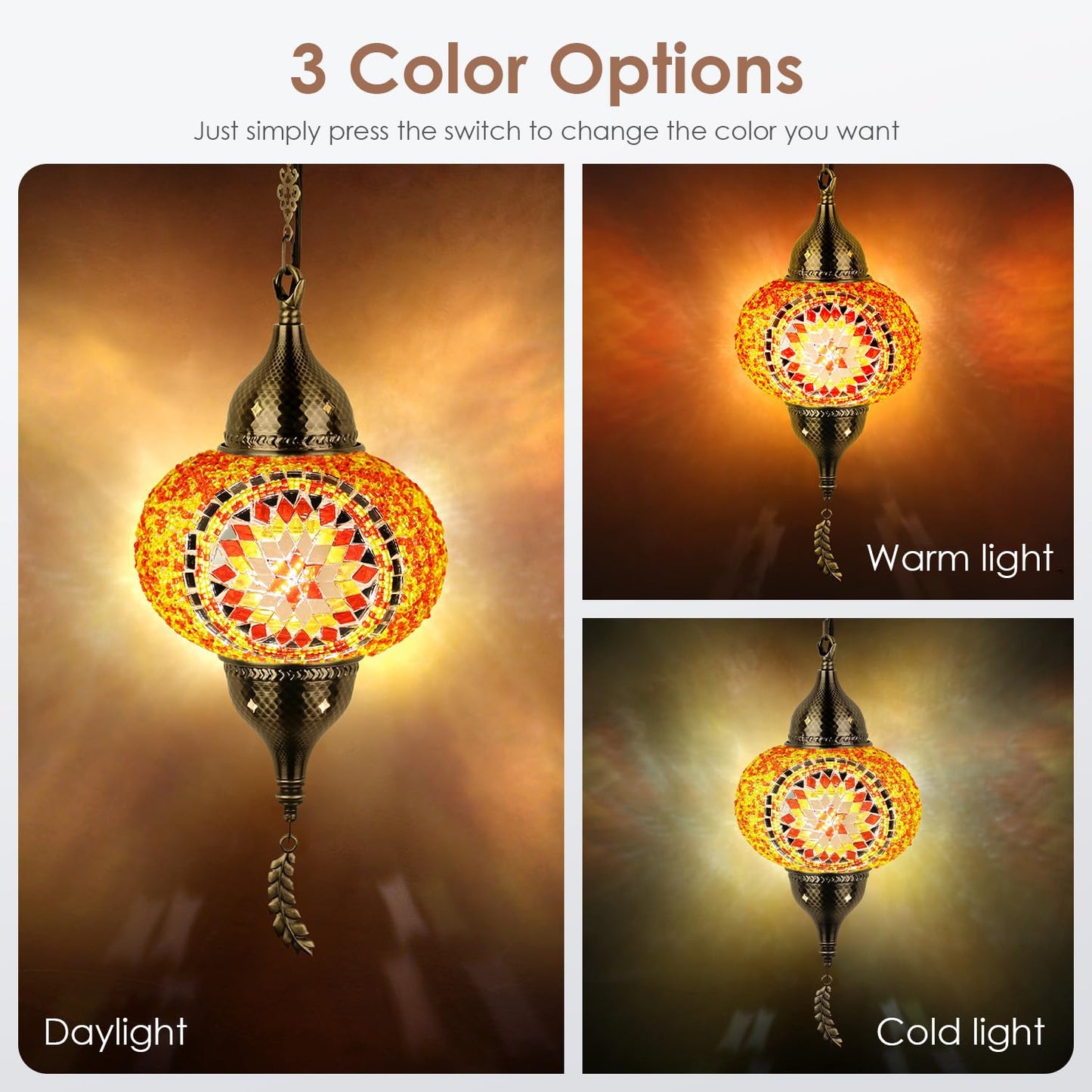 Yarra-Decor Turkish Moroccan Pendant Light - Tiffany Style Mosaic Ceiling Lamp For Bedroom, Living Room - 15-Foot Cord, Red1, Model Ptr-1A-Red1