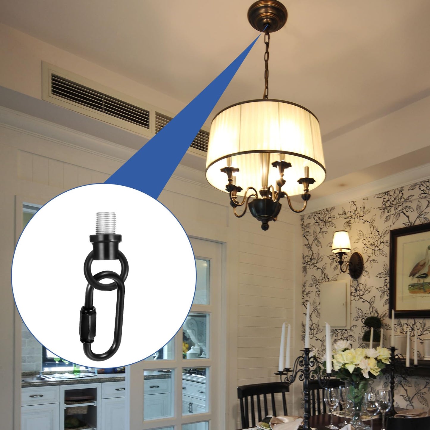 2 Set 1/8-Ip Lighting Loops With Link Buckle Connectors For Light Fixture Chandelier Chain Extension  Hook Rings For Light Fixture  Eye Nuts Lamp Nuts