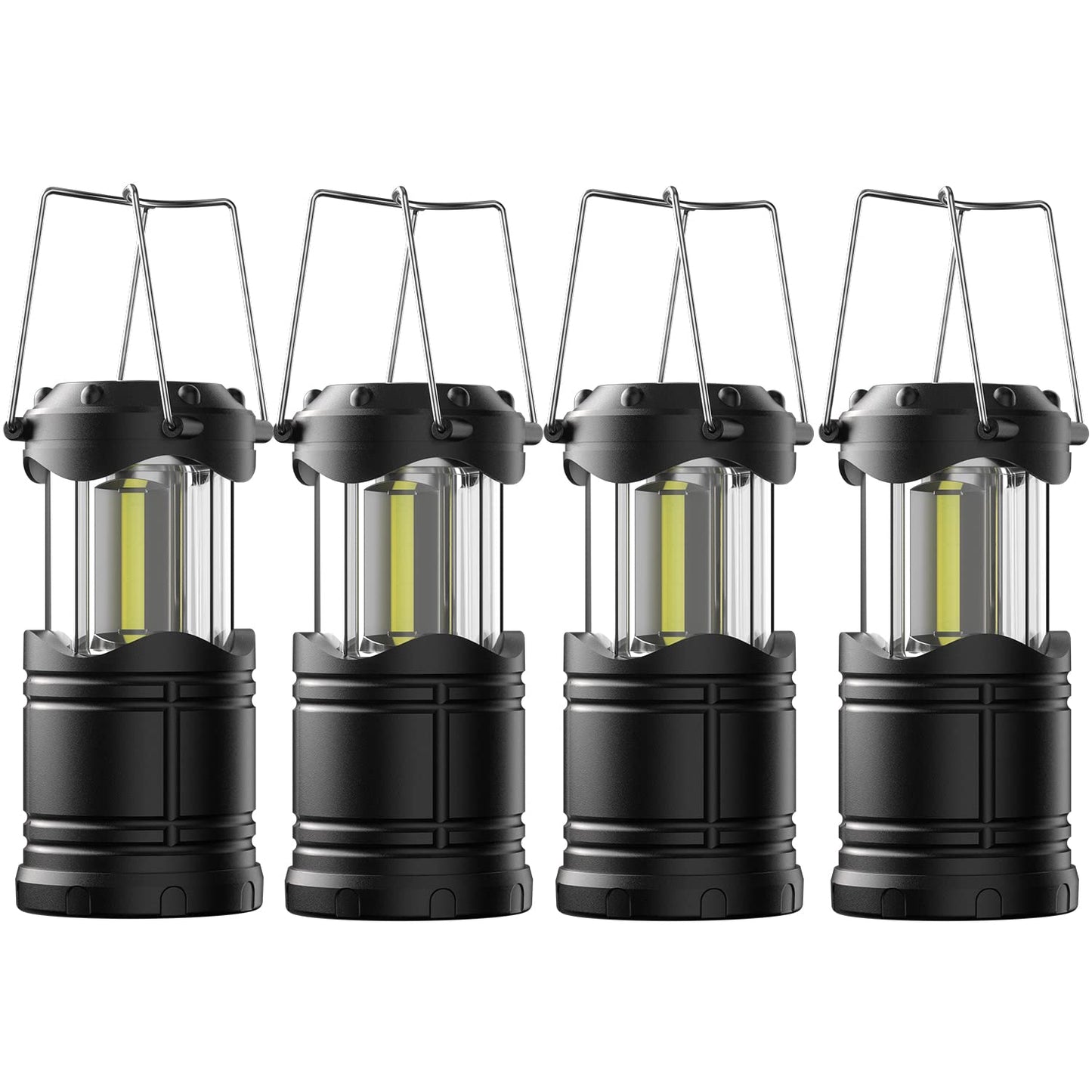 Lichamp LED Camping Lanterns - 4 Pack, Battery Powered, Super Bright, Collapsible, Medium Size, Black, Model CLS-B004-BK