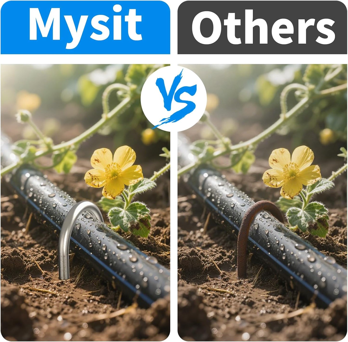 MySit 100 Pack 6 Inch Garden Stakes Heavy Duty 11 Gauge Galvanized Yard Staples U Pegs Fences Drip Irrigation Securing Stakes 1/2-Inch to 1-5/8-Inch Loop Stake for Anchoring Lawn Drippers Soaker Hose