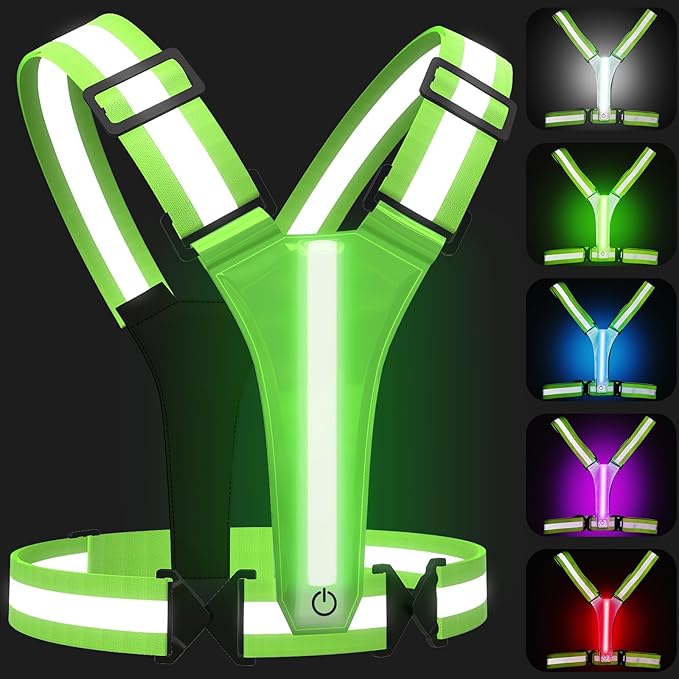 SAWNZC LED Reflective Vest Running Gear, 5 Colors Lights Up Running Vest for Night Walking Cycling Jogging, Adjustable Siz...