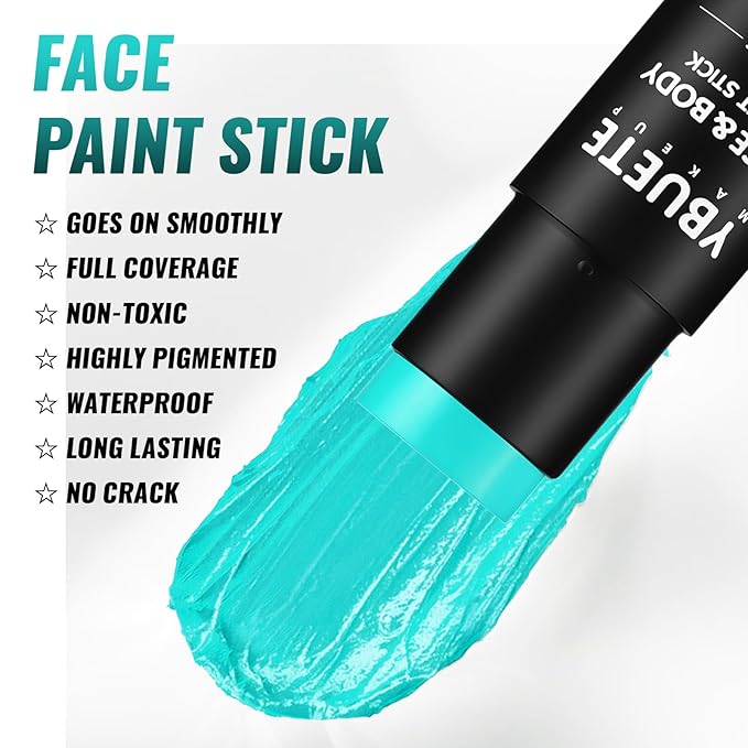 Teal Oil Based Face Body Paint Stick, Non-toxic Full-coverage Face Painting for Sally Makeup Halloween Cosplay Makeup, Waterproof Cream Teal Body Painting for Adults
