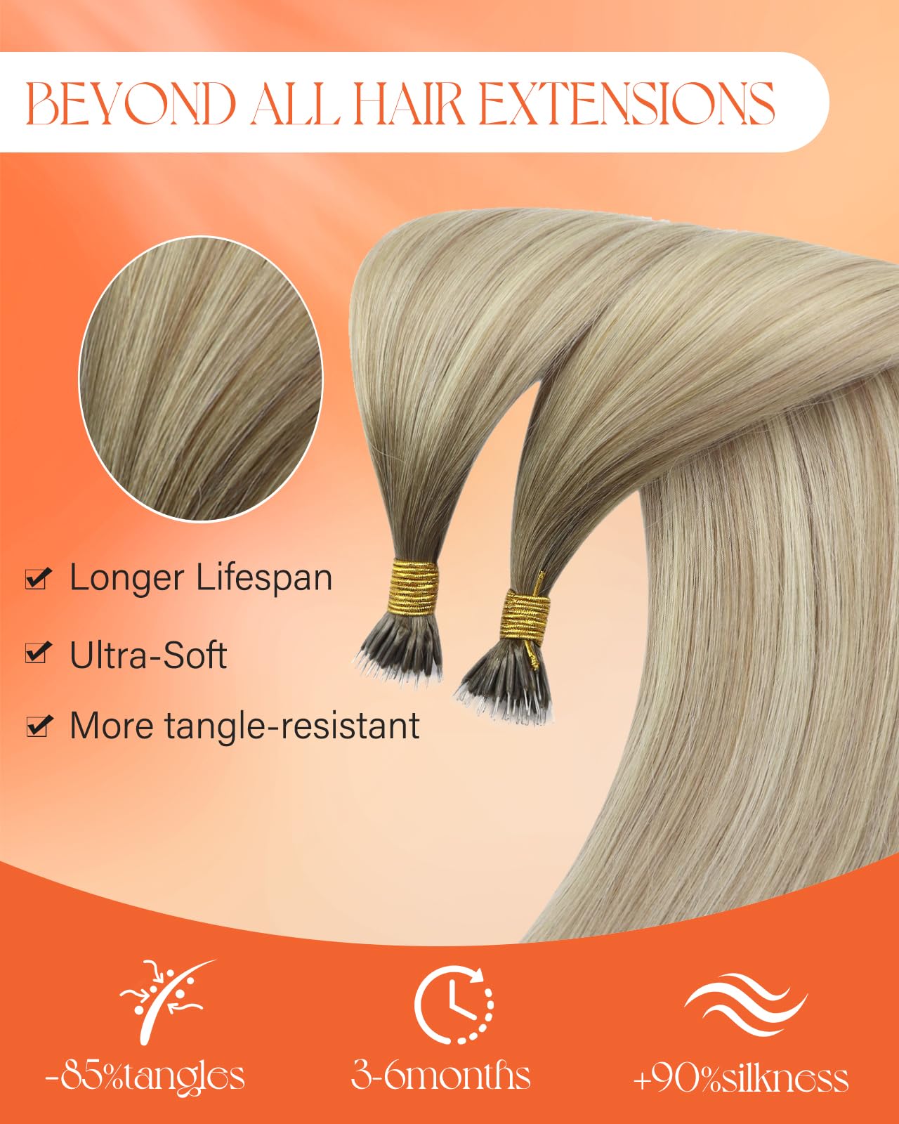 Sunny Hair Nano Hair Extensions Human Hair Ash Blonde Ombre Platinum Blonde Nano Tip Hair Extensions Real Human Hair 24inch Nano