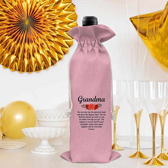 HOIJAUMAI Grandma Gift From Grandson Granddaughter, Grandma Wine Bag Grandma Wine Gift Bags for Birthday Mother's Day (Pink)