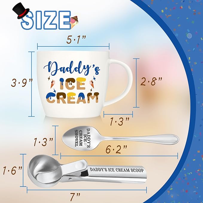 Christmas Daddy Gifts, Gifts for Dad from Daughter, Daddy's Ice Cream Bowl Scoop Shovel Spoon Set, Dad Ice Cream Birthday Present for Him Man