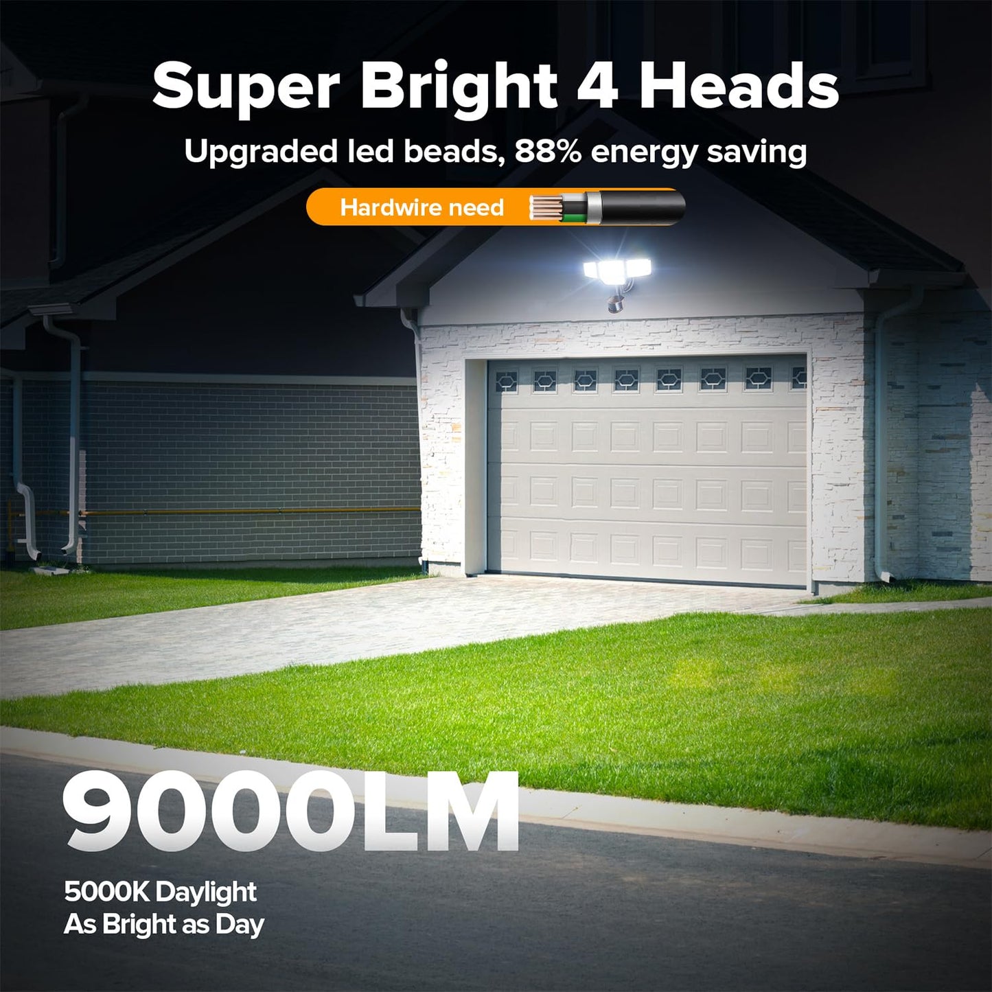Lutec 80W 9000Lm Led Security Lights Motion Sensor Outdoor Lights  4 Head Led Flood Light Outdoor 5000K Daylight  Ip65 Waterproof  Motion Detected Light For Outside  House  Garage  Yard (Brown)