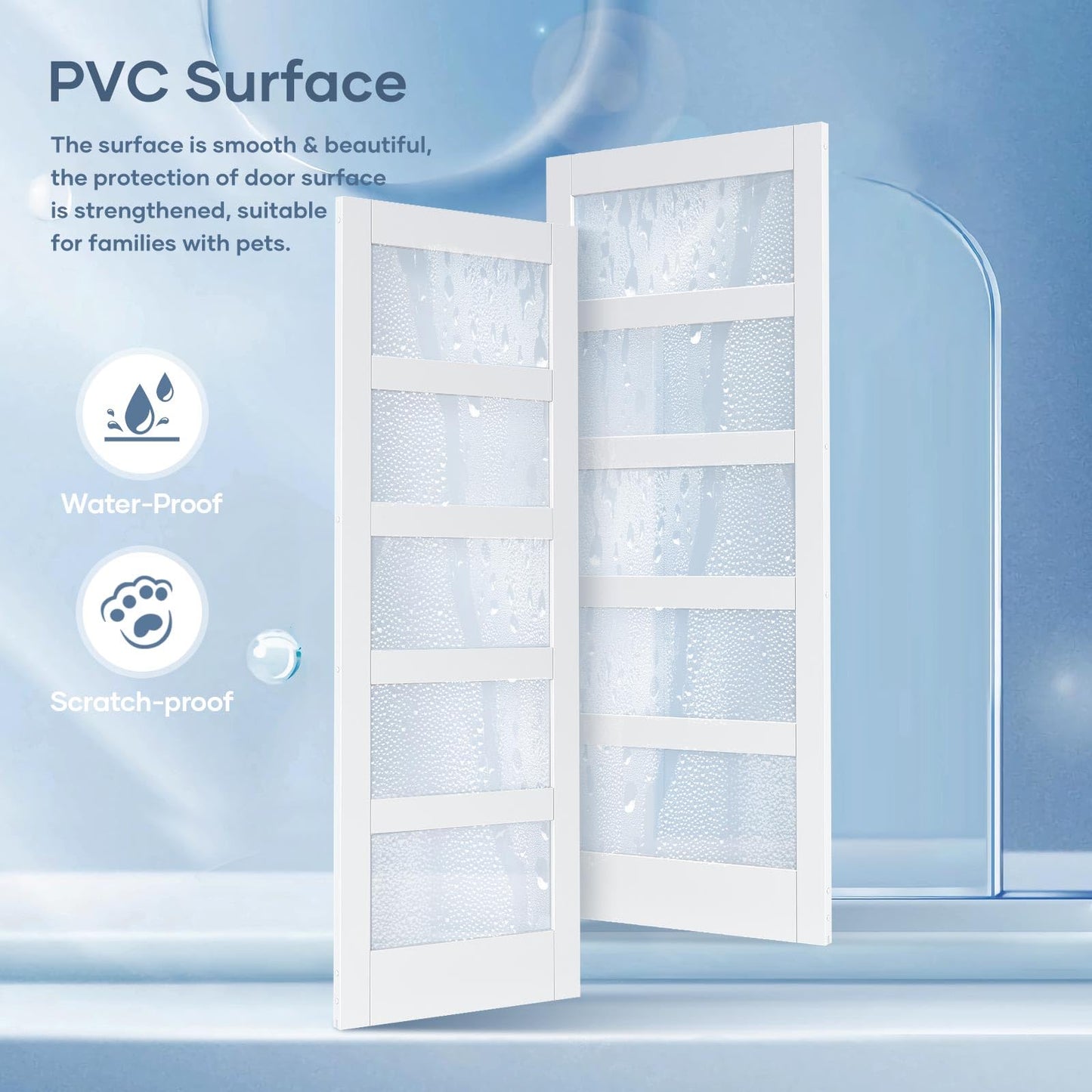 ROYMELO 36x84 Inch Glass Sliding Barn Door Slab and 6.6ft Hardware Kit Included, 5 Frosted Glass, LVL Wood Panel Covered with White Water-Proof Scratch-Proof PVC Surface, Simple DIY Assembly