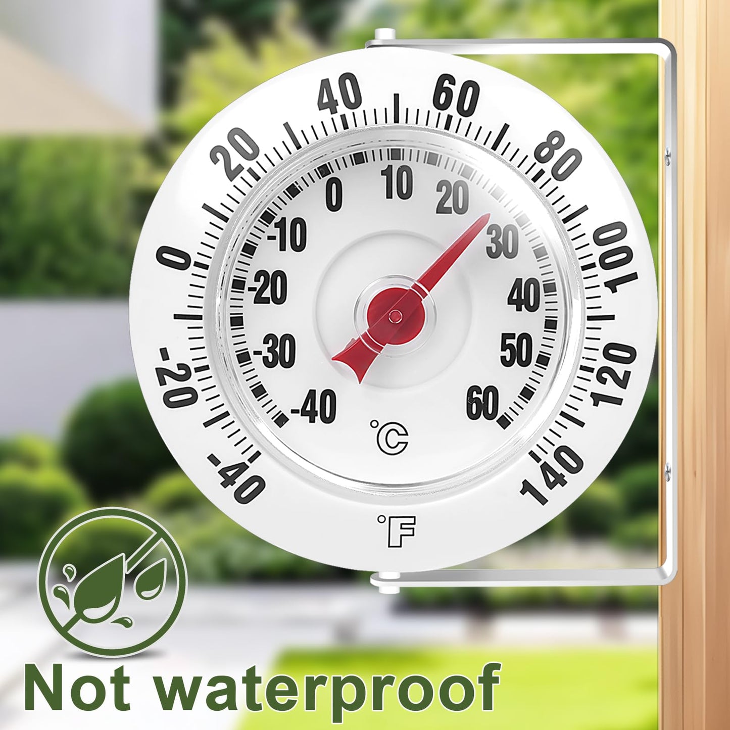 CloudHand Outdoor Wall Thermometer for Patio & Garden, 3.66" Easy-Read Dial, -40–60°C / -40–140°F Dual Scale, Weather-Resistant Housing, 360° Adjustable Bracket, Battery-Free Temperature Gauge