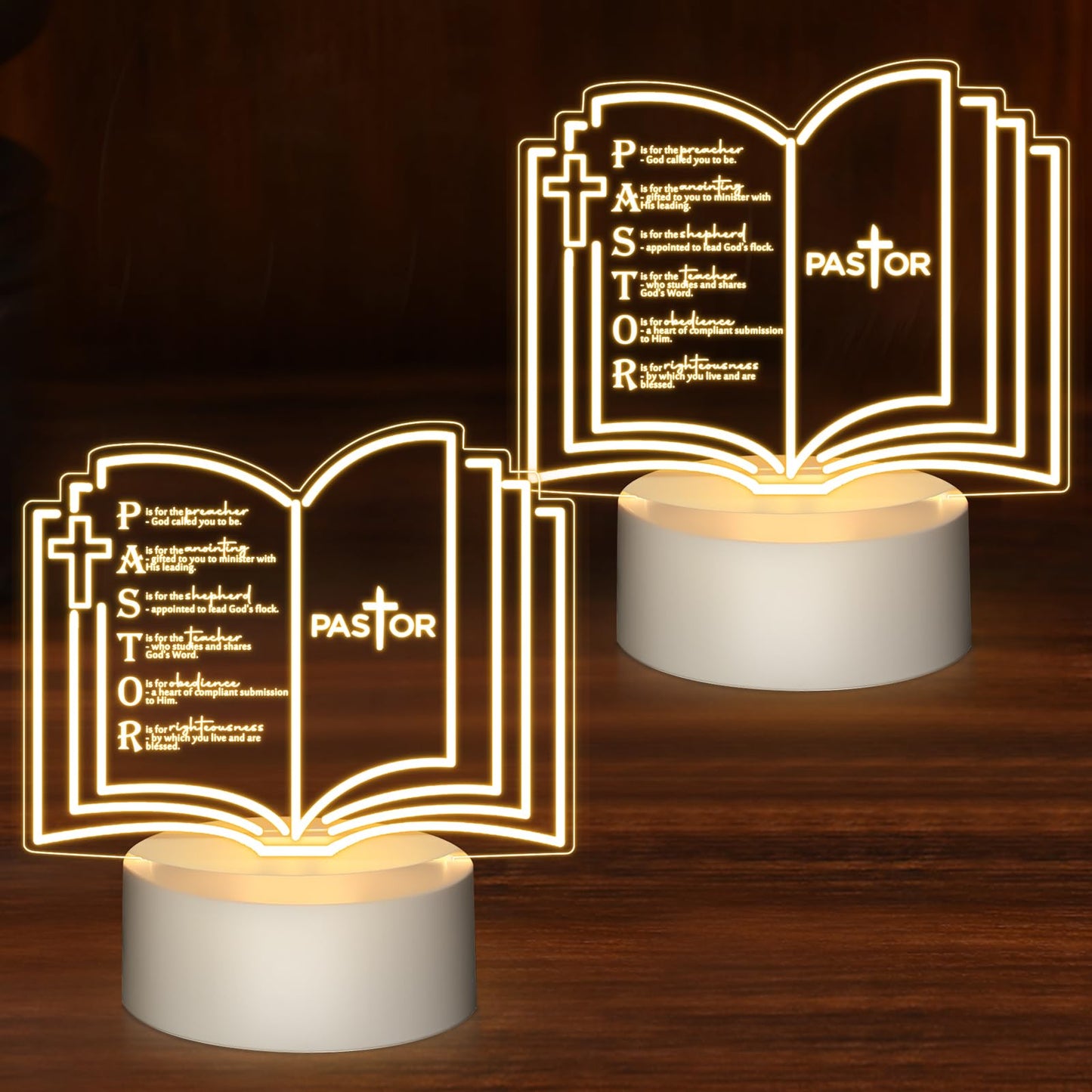 Kosiz 2 Pcs Pastor Appreciation Gift Led Night Light Christmas Christian Gifts Engraved Thank Clergy Sayings Acrylic Lamp With Base Religious Decor Men Women Clergy Staff Retirement (Stylish Pastor)