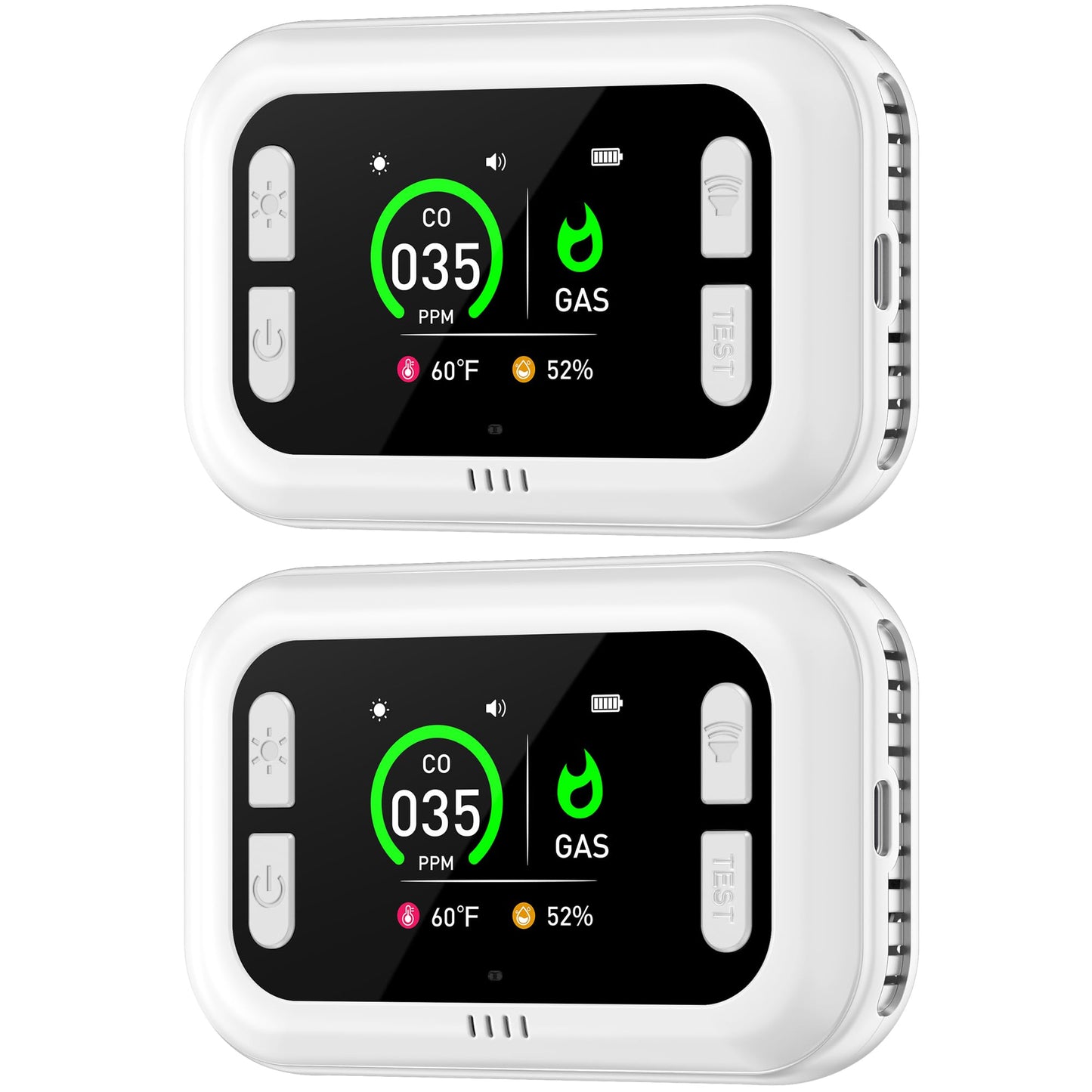 HAKINAKU Plug in 4in1 Carbon Monoxide Detector & Combustible Natural Gas Combination Builti-in Backup 1000mAh Battery & HD Screen [CO Gas Temp Humidity Sensors] for Home Kitchen Hotel (2Pack, White)