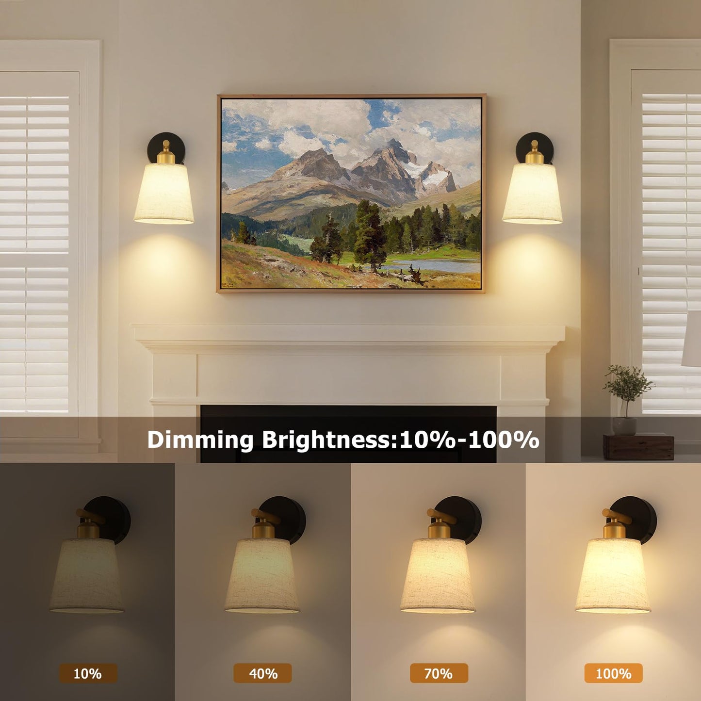 Joosenlux Battery Operated Wall Sconce Set Of 2 With Fabric Shade - Rechargeable Cordless Wall Lamps  Remote Control  Dimmable Led  Black And Gold  Modern Decorative Accent Light