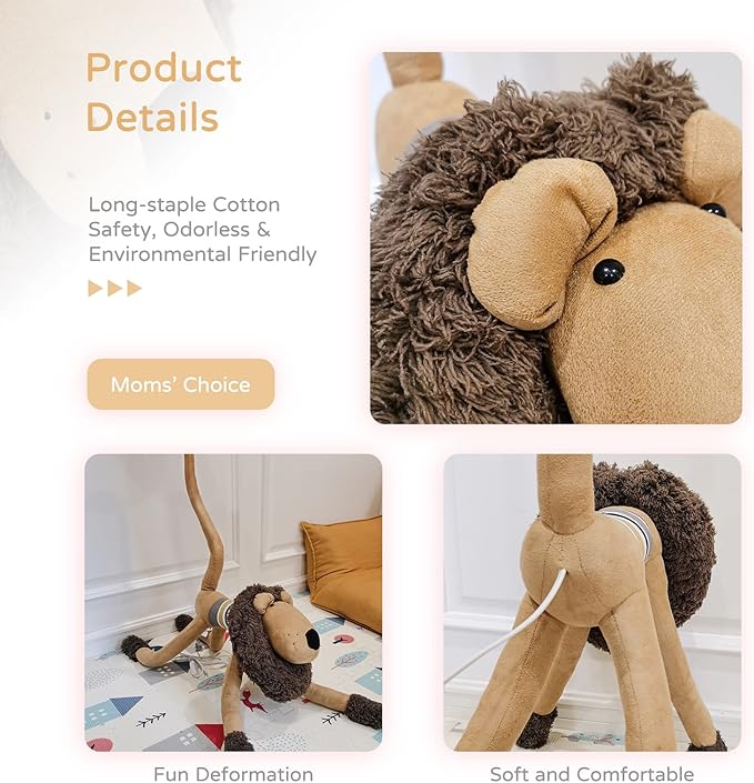 Kids Floor Lamp, Brown Lion Creative Design Modern Floor Lamp for Bedroom, 51 Inch Hand-Stitched Toy Standing Lamp for Living Room, Package Come with an E26 LED Bulb (Brown Lion)
