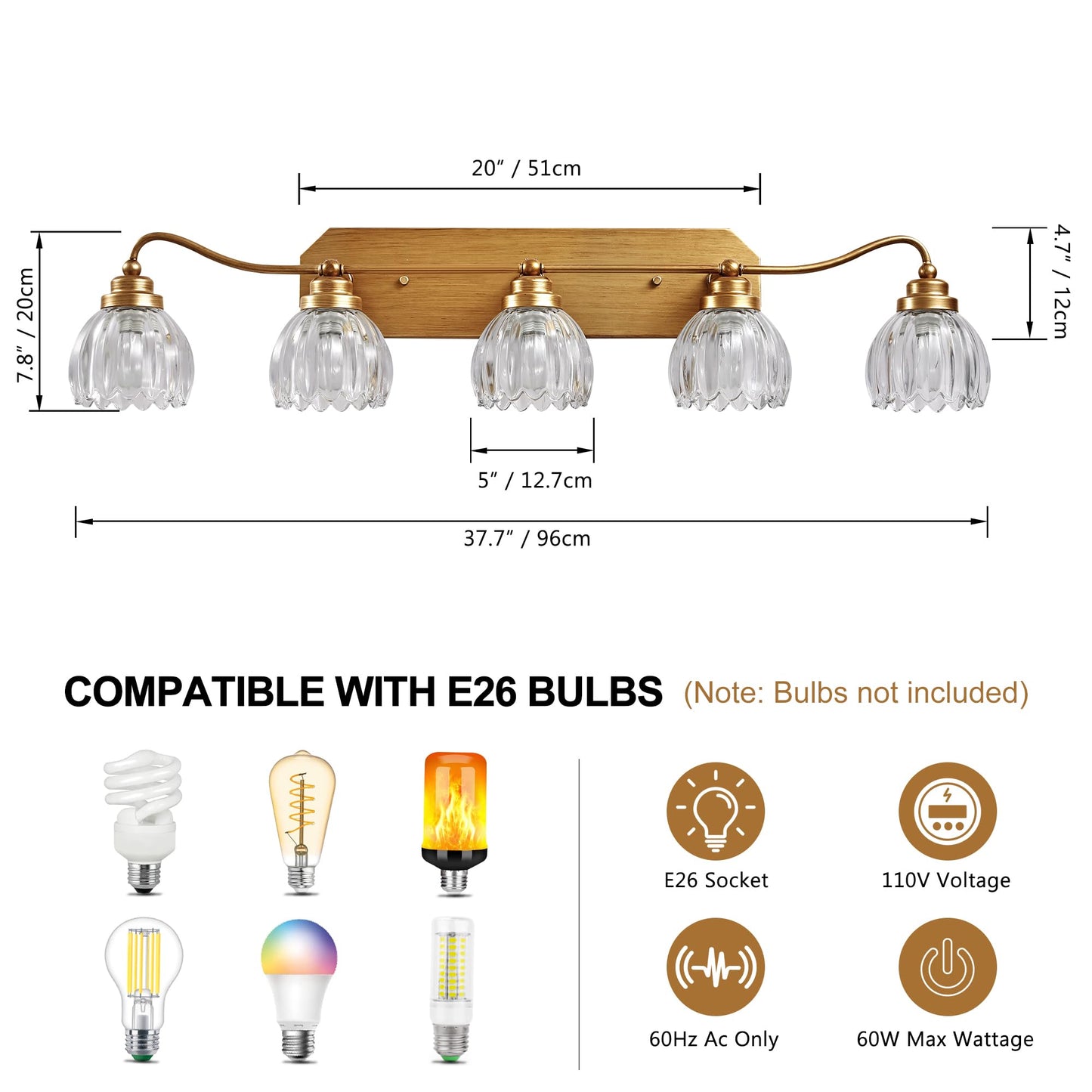 Vintage Bathroom Light Fixtures  5 Light Gold Bathroom Vanity Light  Matte Antique Brass Finish With Crystal Glass Shade  Wall Sconces Lighting For Bedroom  Living Room  Hallway