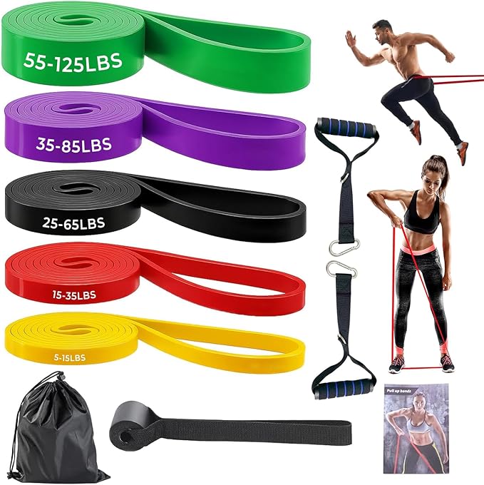 Resistance Bands Set – 5 Level Pull Up Exercise Bands with Handles, Door Anchor & Carry Bag | Workout Bands for Strength T...