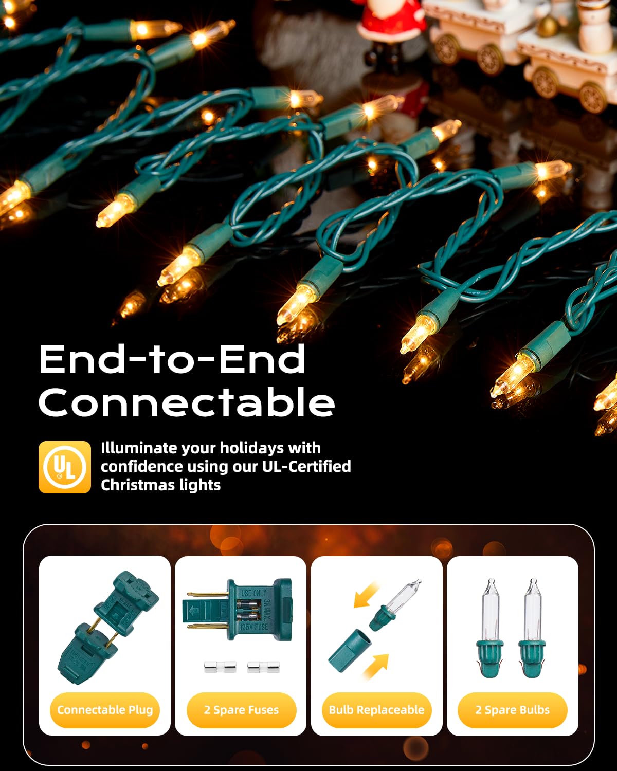 Brightown Clear Christmas String Lights  200-Count 50Ft Incandescent Bulb Mini Lights For Indoor Holiday Decor  Christmas Tree Garland Wedding Party Multi-Use Festival Decoration  Green Wire