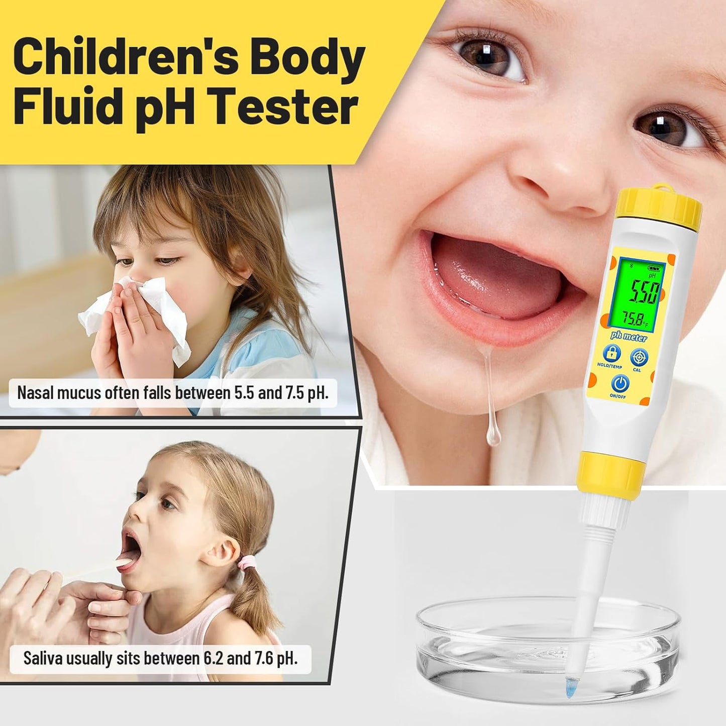 Digital pH Meter for Food Fermentation and Canning, Smart Food pH Tester with High Accuracy Spear Probe for Sourdough, Salsa and Hot Sauces, pH Test Pen with ATC for Solid and Liquid