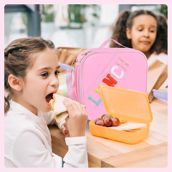 Lunch Bag Kids,Insulated Lunch Bag With Adjustable Shoulder Strap,Reusable Lunch Bag for Kids, Girls,Boys, lunch Bag Women,Preppy Lunch Box for School,Travel, Picnic (pink)