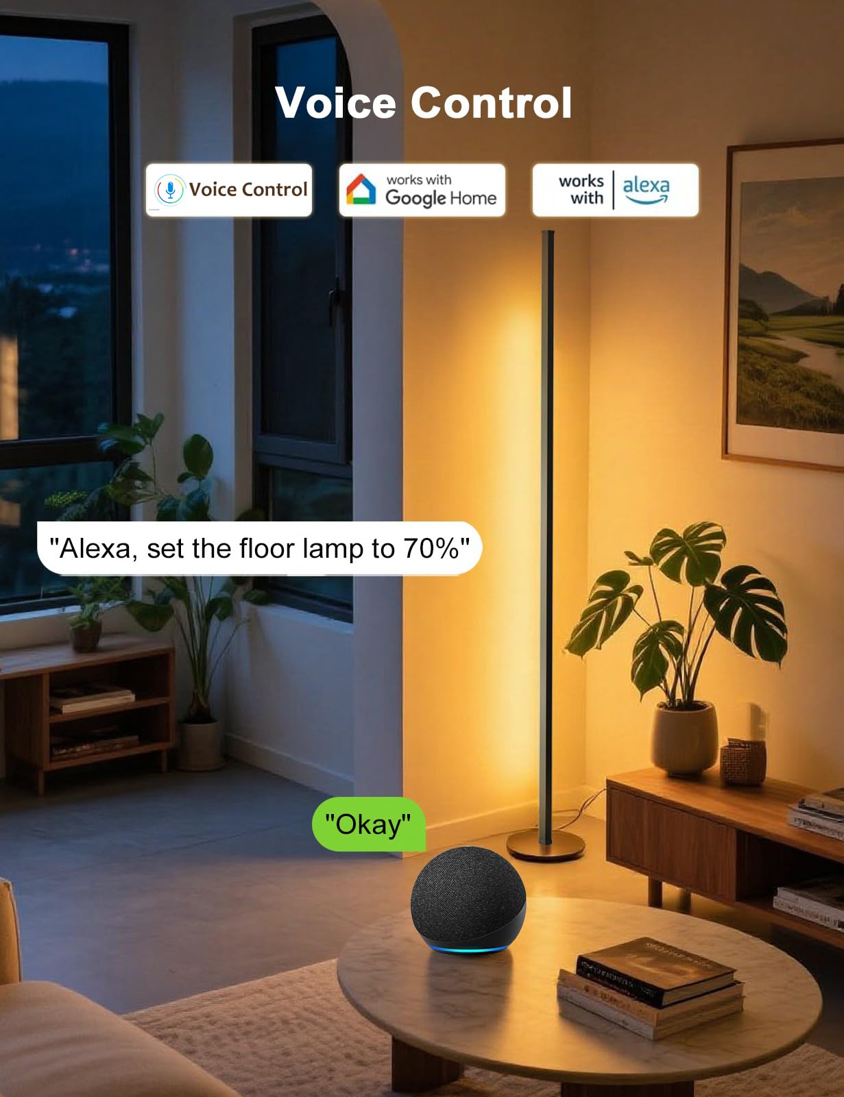 Eastfine Smart LED Corner Lamp, 55in, Aluminum, Compatible with Alexa, 16 Million Colors, Remote & APP Control