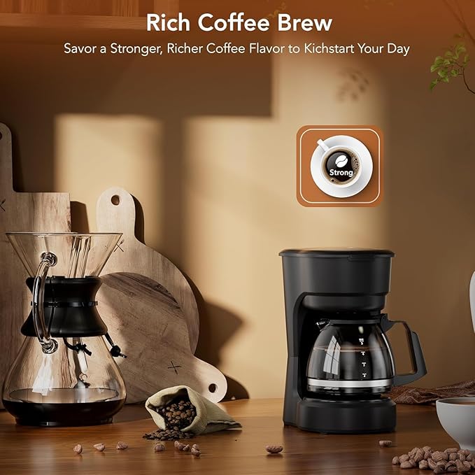 COWSAR Compact 5-Cup Coffee Maker with Pause & Brew,a Permanent Filter, and Simple One-Touch Operation.Enjoy Auto Keep-Warm Coffee, Commercial Grade, Perfect for Home/Office/Outside-Black