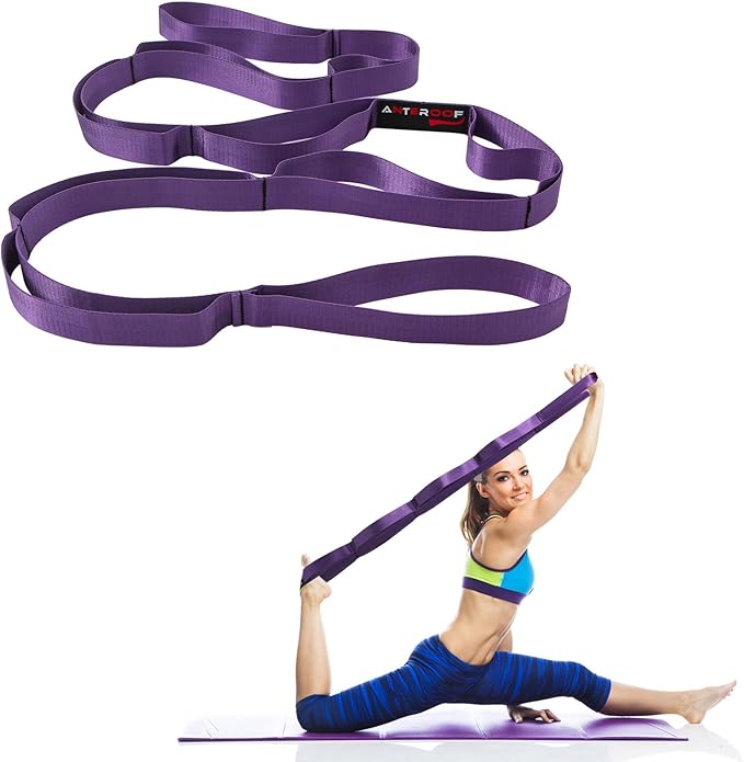 Durable Non-Elastic Stretch Strap for Physical Therapy and Yoga, 10 Loops Stretching Band for Pilates, Flexibility, Exerci...