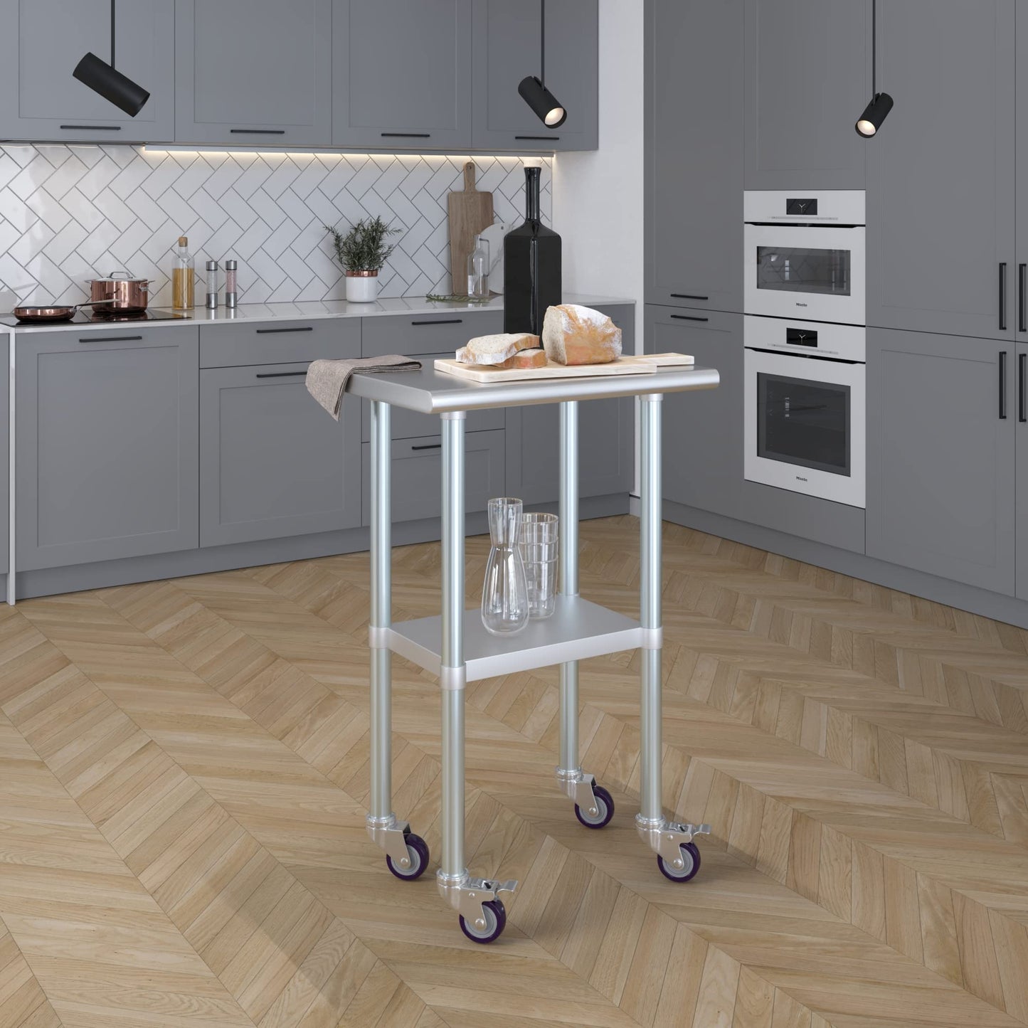 AmGood 18 in. x 24 in. Stainless Steel Work Table with Wheels | Metal Kitchen Food Prep Table | NSF