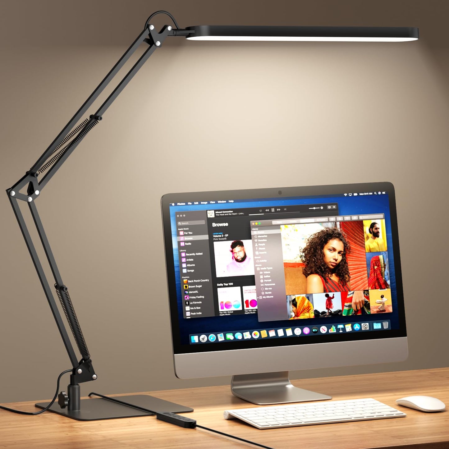 SKYLEO LED Desk Lamp - Adjustable Swing Arm, Dimmable, 1300LM, 12W, Metal, Black, Model A018