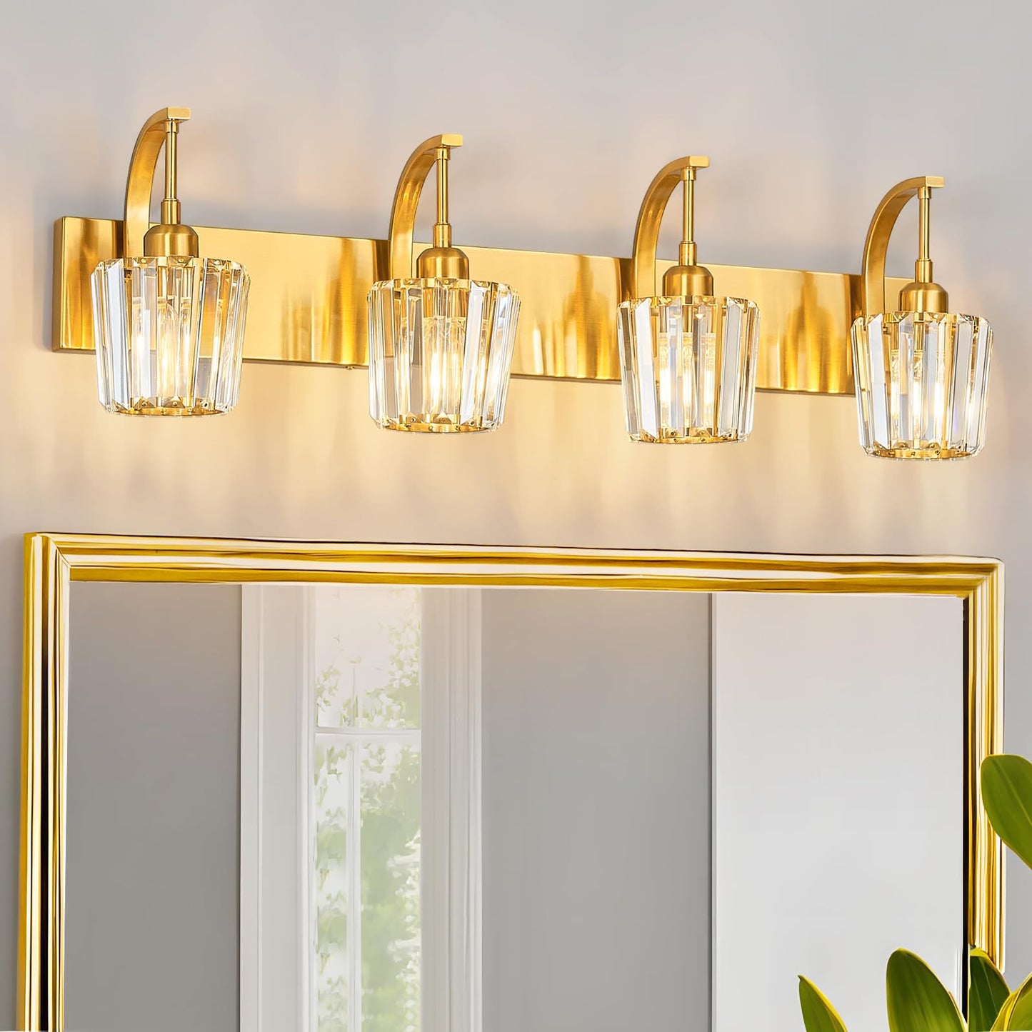 Fdpby Modern Bathroom Vanity Light  4-Light Gold Wall Sconce With Crystal Accents  Over Mirror Bathroom Lighting Fixture  32.67 Long Dimmable Vanity Lamp For Makeup  Easy Installation