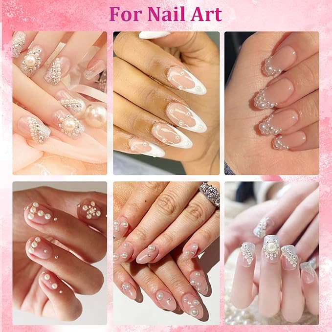 Belleboost Flat Back Pearls Kits 3 Boxes of Flatback Beige Half Round Pearls with Pickup Pencil and Tweezer for Home DIY and Professional Nail Art, Face Makeup and Craft