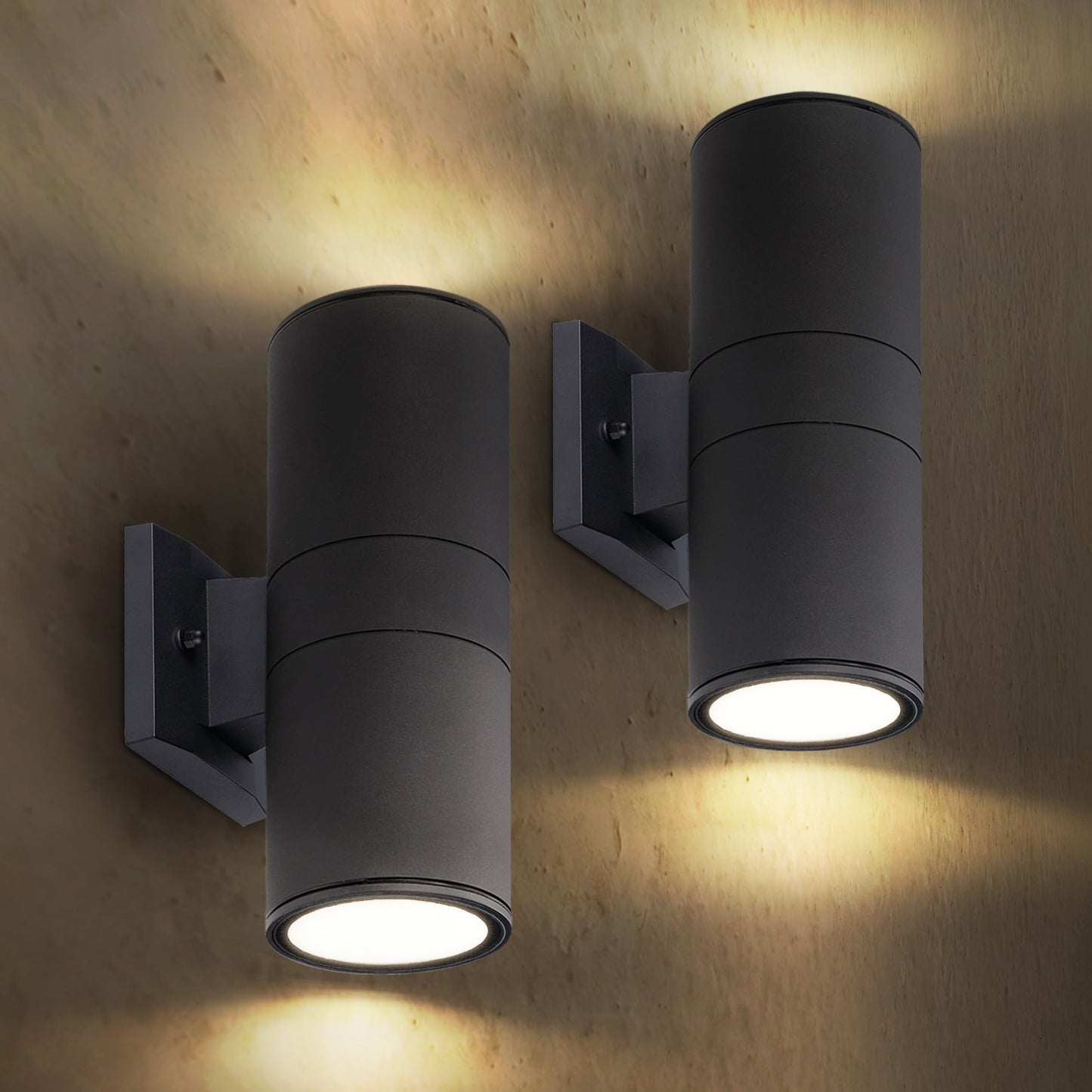 Asd 2 Light Outdoor Wall Light Fixture | 120W E26 Bulb Socket 120V Etl Cylinder Up Down Lights | Led/Cfl/Incandescent Bulb Exterior Wall Sconce | Front Door  Porch  Patio Lighting | Black  2 Pack