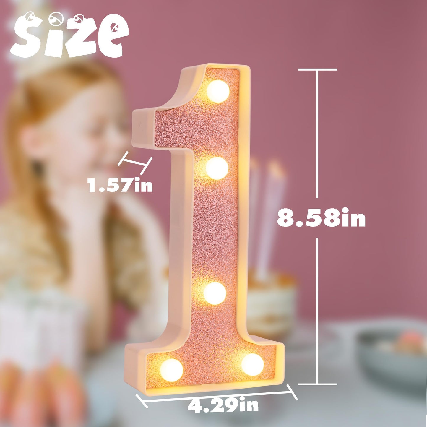 DyingSwan LED Marquee Number 1, 8.58 Inch Battery Powered Light Up Decor, Pink Glitter, Plastic Material