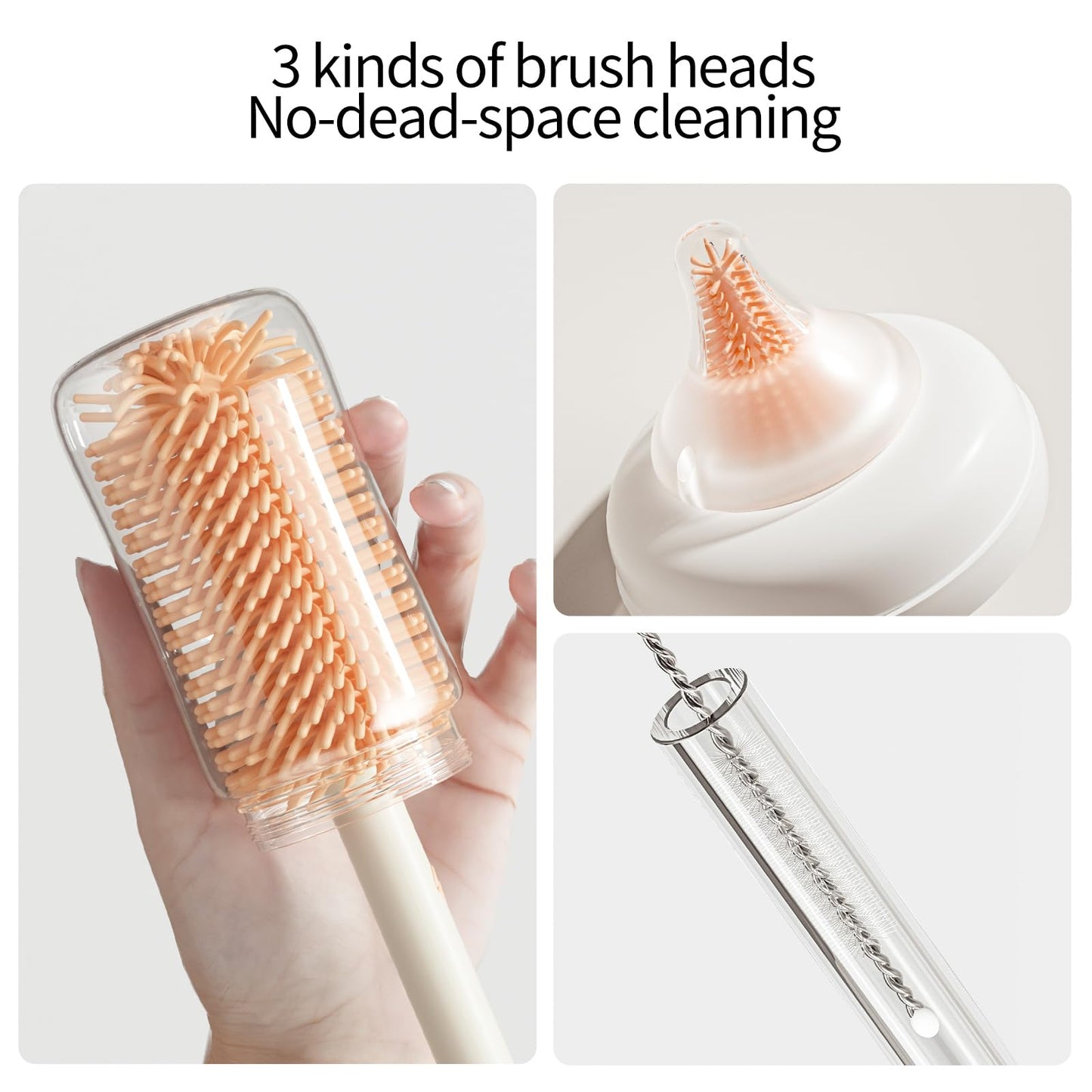 Suvast 7in1 Travel Bottle Cleaner kit,Baby Essentials, with Bottle Brush、Nipple Brush、Straw Cleaner Brush、Soap Dispenser、Bottle Drying Rack、Drainage Tray、Storage Box,Baby Travel Essential (White)