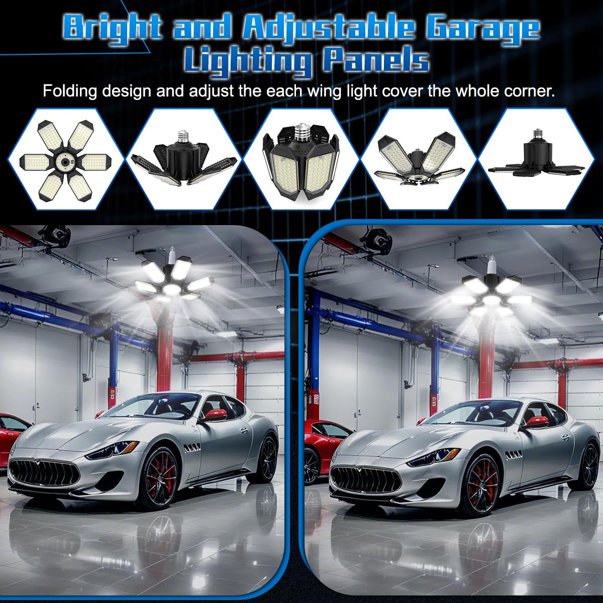 POLARPRA Garage Light - Super Brighter 15000LM Garage Light Bulb 150 Watt Equivalent Screw into E26 Socket w/ 6 Deformable Panels 6500K Led Shop Lights for Base Basement Workshop Warehouse Attic