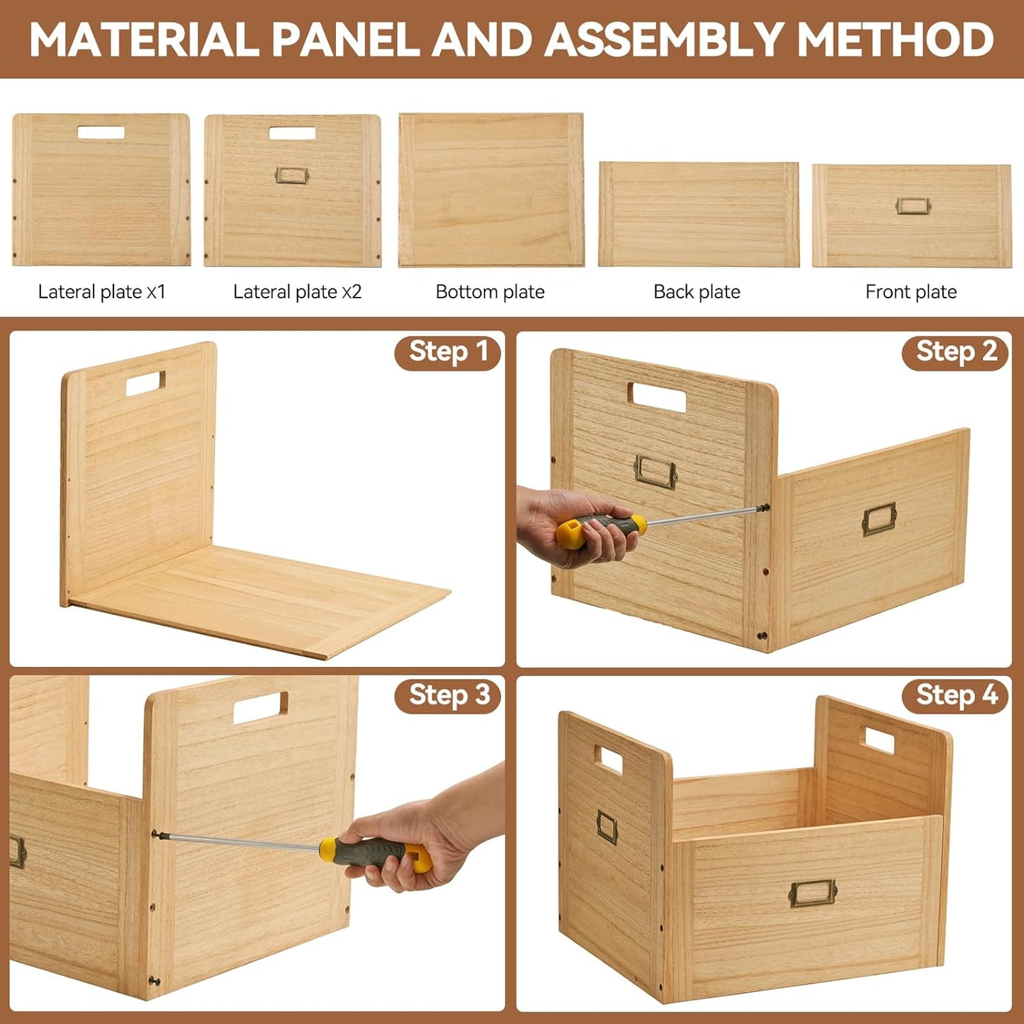 KIRIGEN Wooden Vinyl Record Storage Box Storage Crate Box for LP Hold Up to 80 Records Natural CDH-NA