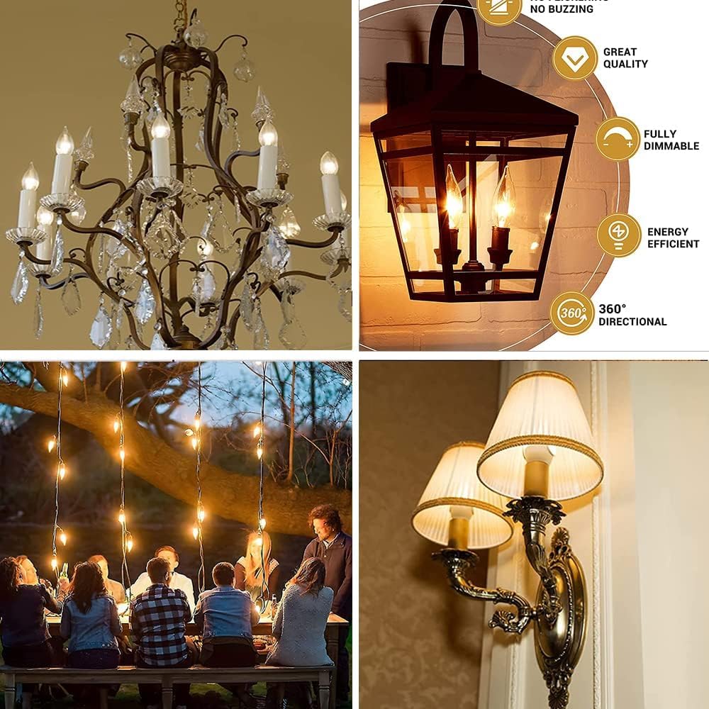Sei  12Pc Candelabra Light Bulbs, 60W Clear E12 B10, Warm White 2700K, Dimmable, 600 Lumen, Glass