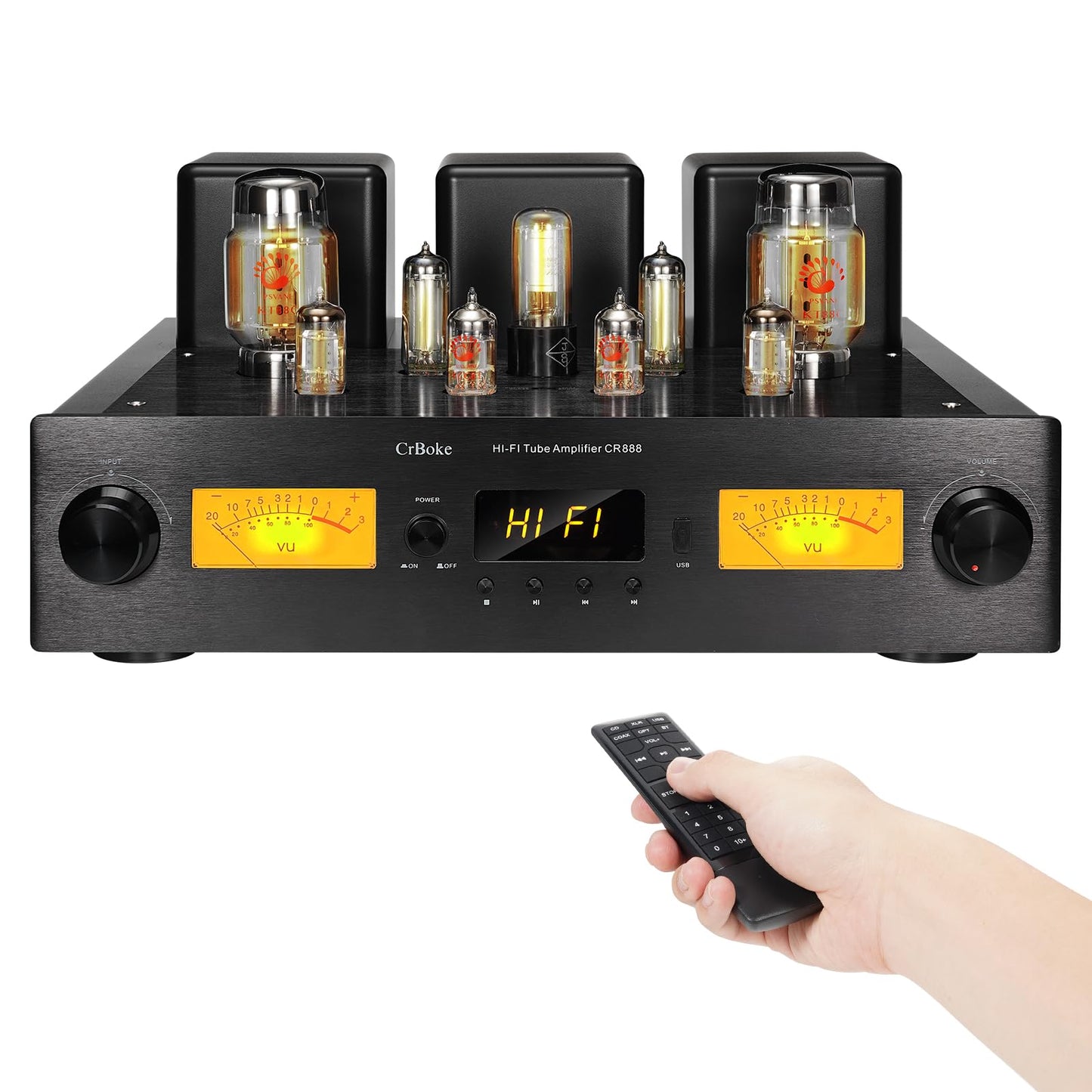 CrBoke KT88 480W Class A Tube Amplifier with APTX-HD Bluetooth & Subwoofer Output